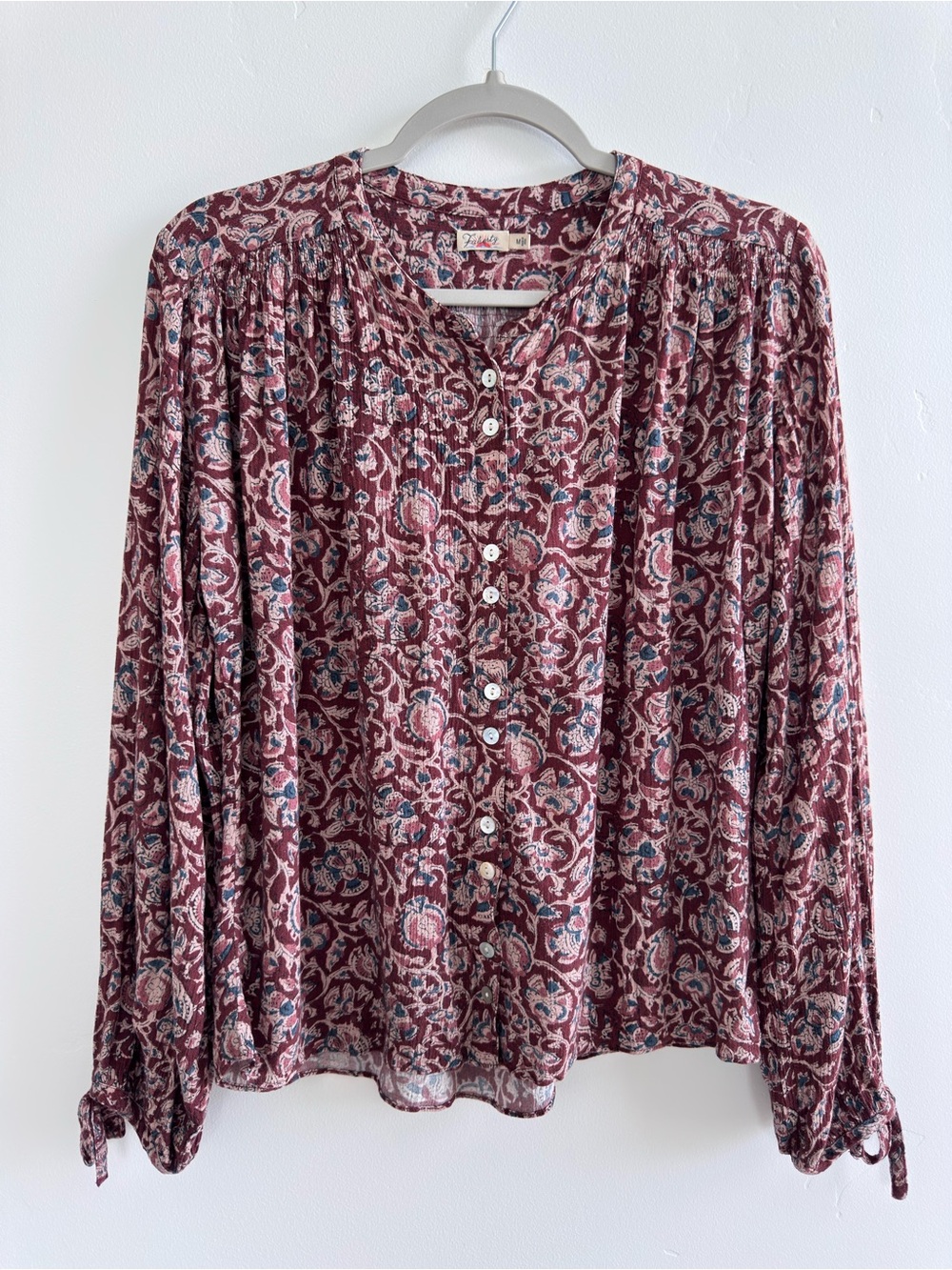 Faherty Everleigh Tie Cuff Viscose Top Balloon Sleeves M - Floral Boho Peasant